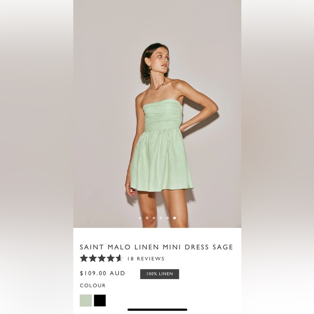 VRG GRL Saint Malo Linen Mini Dress in Sage